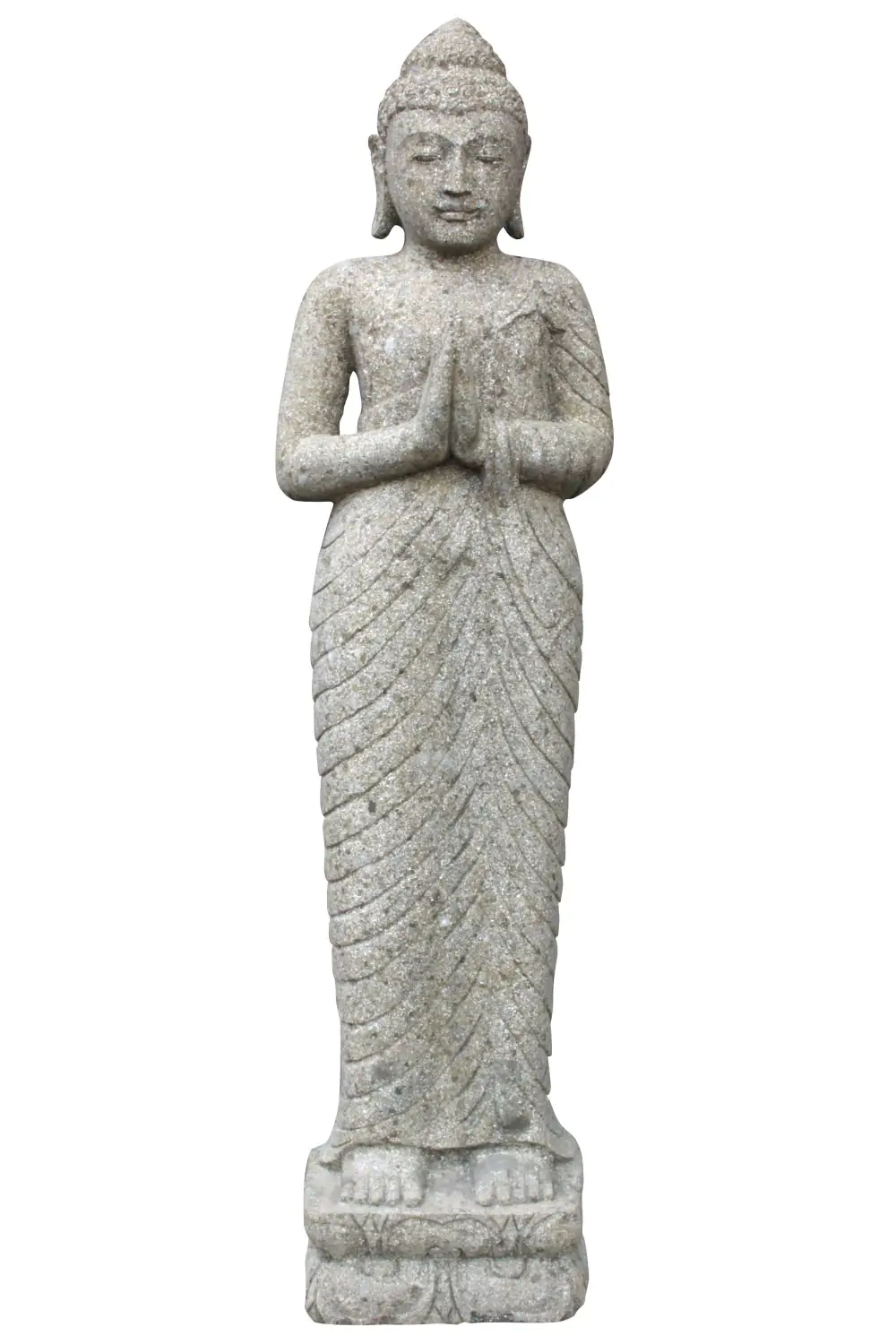  Product image 1 of the product “Standing Buddha, Indian Style - folded hands, in the sizes from 60cm to 200cm, natural finish ”